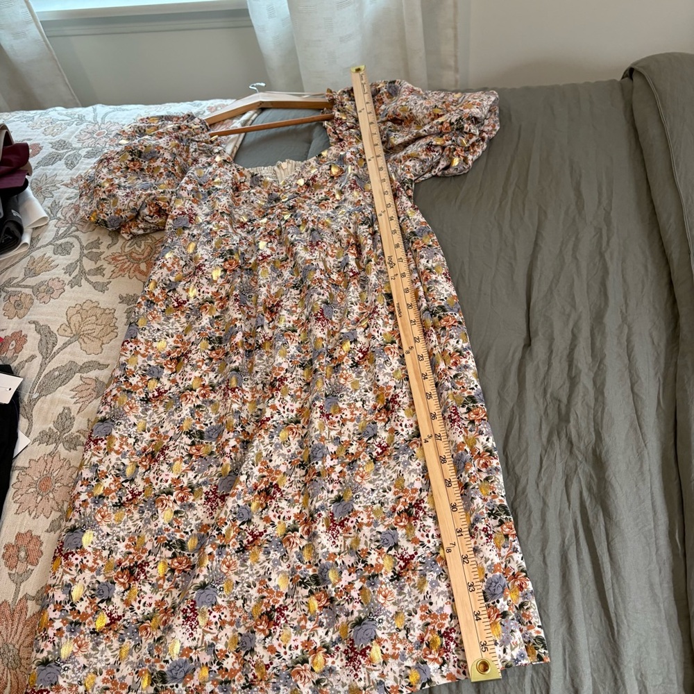 Anthropologie Free the Roses Floral with Gold Print Babydoll. Size Medium. - Picture 14 of 15